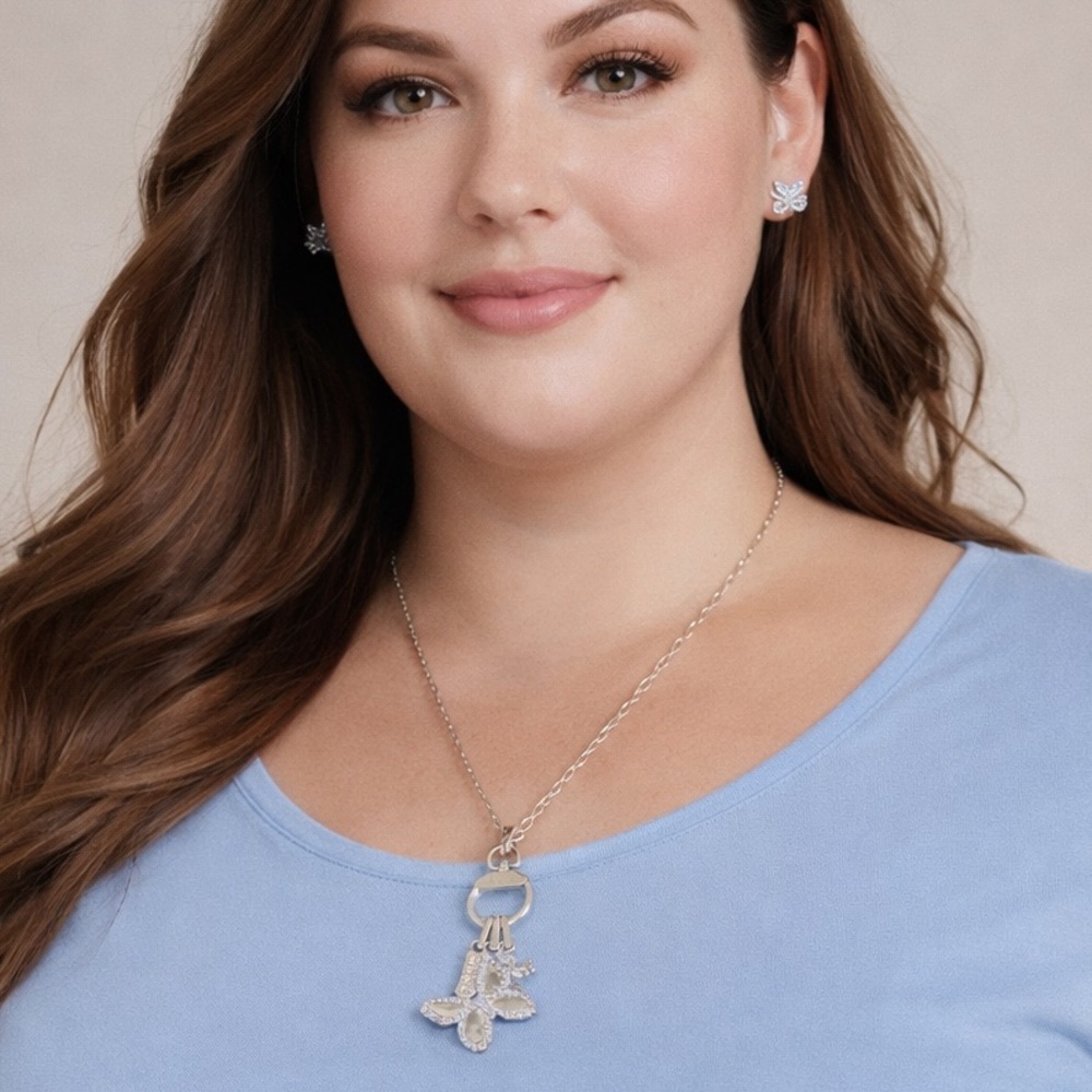 Guess Silver Blue Tone Butterfly Charm Necklace
Earrings (3pc Set) Trendy Style